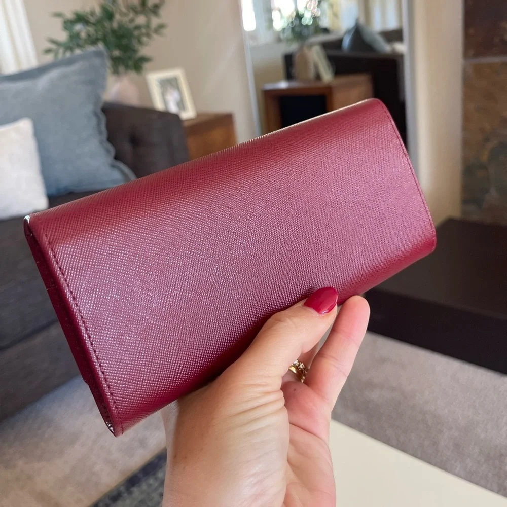 Prada Large Saffiano Leather Wallet Burgundy Like New Authentic